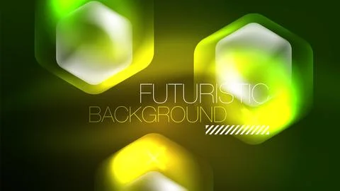 Technology Digital Neon Abstract Background, Abstract Hexagons, Digital Stock Illustration