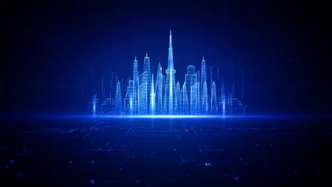 Technology Digital Network Connection, Smart City Of Cyberspace And Metaverse Stock Footage 217632278