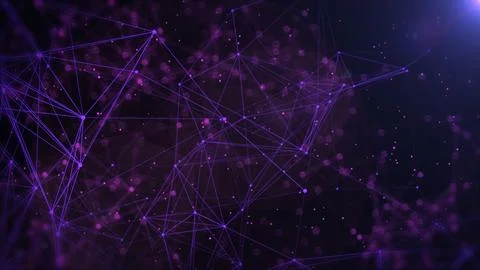 Technology digital purple low poly connection flowing wave illustration Stock Illustration