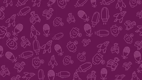 Technology doodle a fun pattern of rockets microphones and hearts Stock Footage 334368765