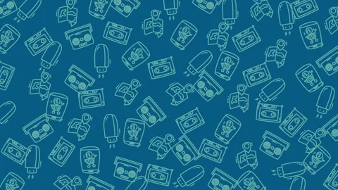 Technology doodle pattern a playful illustration of cassettes flashdrives maps Stock Footage 333048367