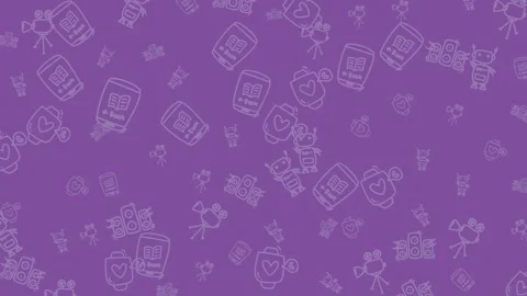 Technology doodle a vibrant purple background adorned with entertainment icons. Stock-Footage 334368100