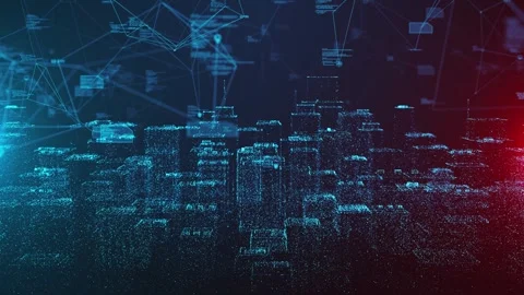 Technology Driven Connected City Data Flyover Simulation - Animation Stock Footage 305724529