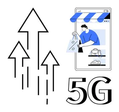 Technology, e-commerce, communication, 5G innovation, business growth, online Stock Illustration