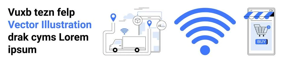 Technology, e-commerce, online shopping, logistics, delivery services, wirele Stock Illustration