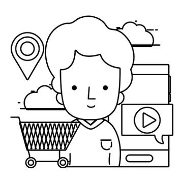 Technology e-commerce shopping cartoon Illustrazione stock
