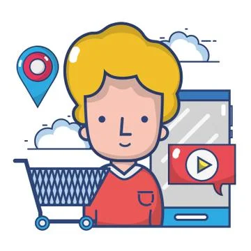 Technology e-commerce shopping cartoon 스톡 일러스트