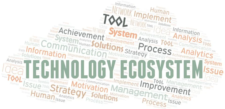 Technology Ecosystem typography vector word cloud. Stock Illustration