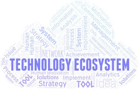 Technology Ecosystem typography vector word cloud. Stock Illustration
