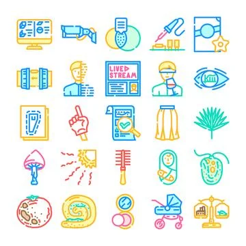 Technology education and science research line icons Illustrazione stock