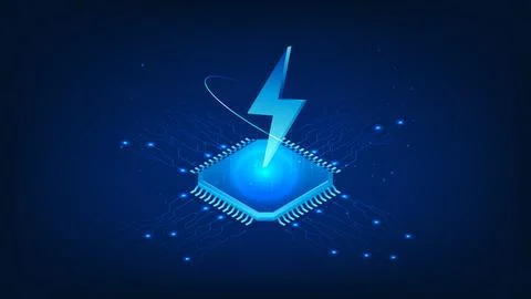 Technology energy background microchip with a lightning symbol on top, repr.. Stock Illustration