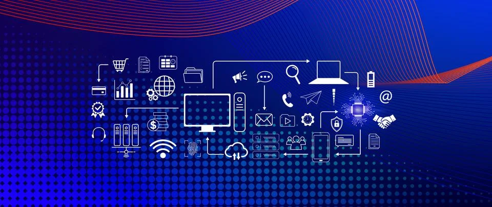 Technology equipment and line interface icons, Computer system resources an.. Stock Photos