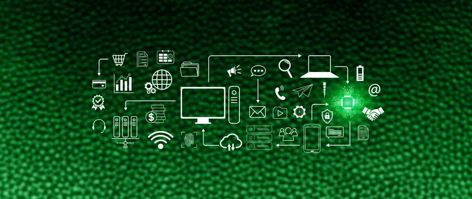 Technology equipment and line interface icons, Computer system resources an.. Stock Photos
