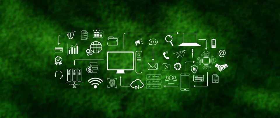Technology equipment and line interface icons, Computer system resources an.. Stock Photos