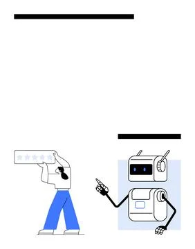 Technology evaluation, AI interaction, customer feedback, digital communicati Stock Illustration