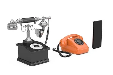 Technology Evolution Concept. Progress from Retro Rotary Phone to Mobile Phon Stock Illustration