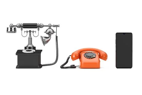 Technology Evolution Concept. Progress from Retro Rotary Phone to Mobile Phon Stock Illustration