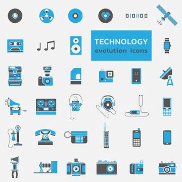 Technology evolution icon set Stock Illustration