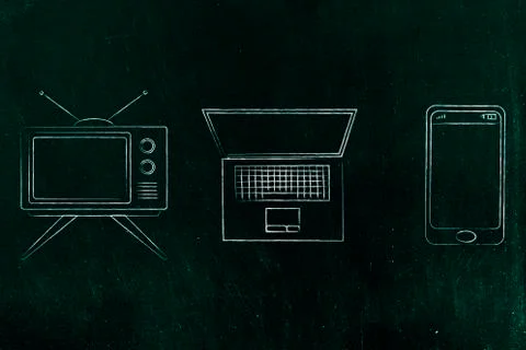 Technology evolution from television to laptop to smartphone Stock Illustration