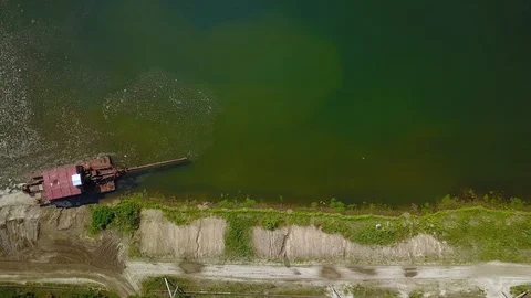 Technology extraction of construction sand from the river Stock Footage 97389056