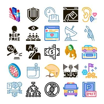 Technology, finance, and security services isometric icon set Stock Illustration