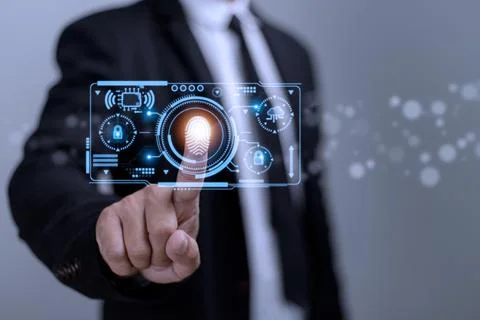 Technology fingerprint scan provides security. digital transformation chang.. Stock Photos