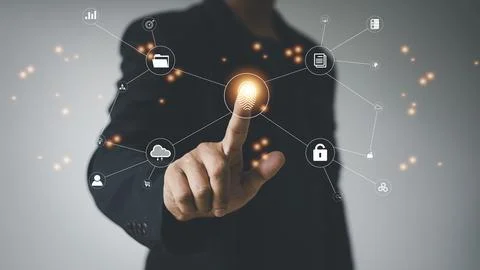Technology fingerprint scan provides security. digital transformation chang.. Stock Photos
