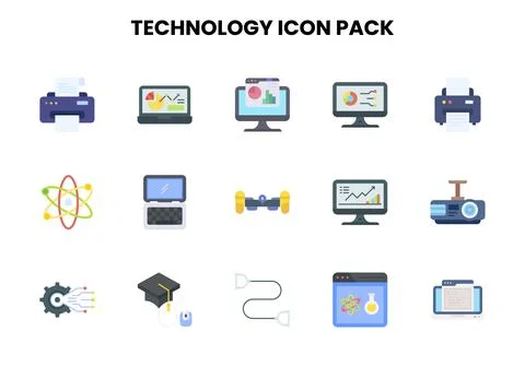 Technology Flat Bundle Icons Pack Stock Illustration
