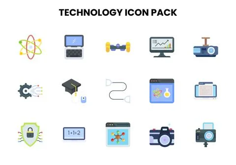 Technology Flat Design Icons Pack Illustrazione stock