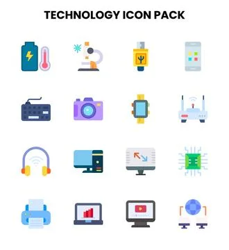 Technology Flat Icons Pack Illustrazione stock