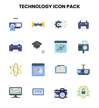 Technology Flat Icons Pack Stock Illustration