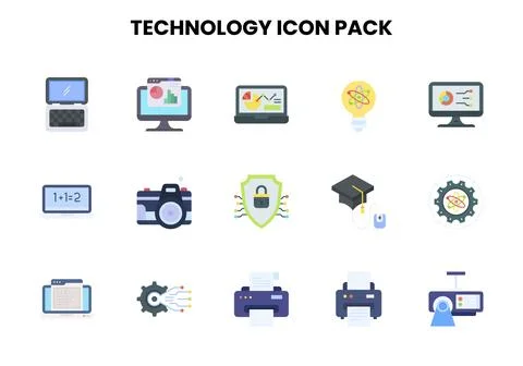 Technology Flat Icons Pack Stock Illustration