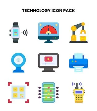 Technology Flat Icons Pack 库存插图