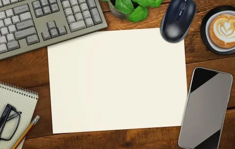 Technology, flat lay office desk mockup with space to add your own titles Stock Photos