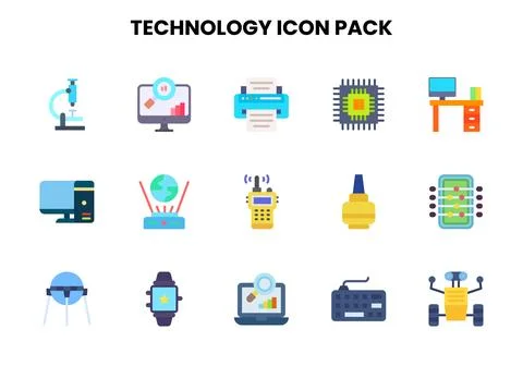 Technology Flat Scalable Icons Pack Illustrazione stock