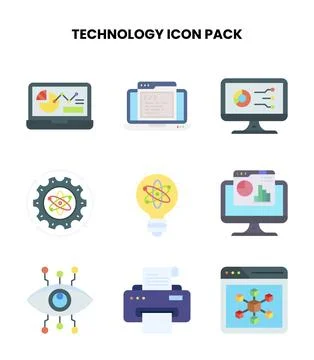 Technology Flat Scalable Icons Pack Stock Illustration