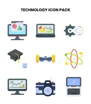 Technology Flat Set Icons Pack Stock Illustration