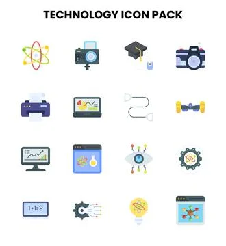 Technology Flat Set Icons Pack Stock Illustration