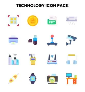 Technology Flat Set Icons Pack Illustrazione stock