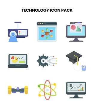 Technology Flat Set Icons Pack Stock Illustration