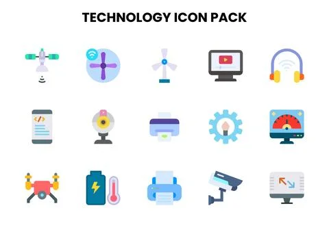 Technology Flat Vector Icons Pack Stock Illustration