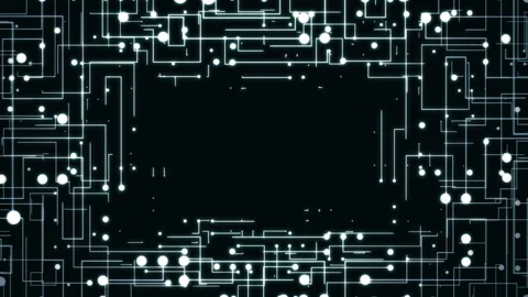 Technology Frame on Black Background with Abstract Motherboard Lines Animation Stock Footage 117349158