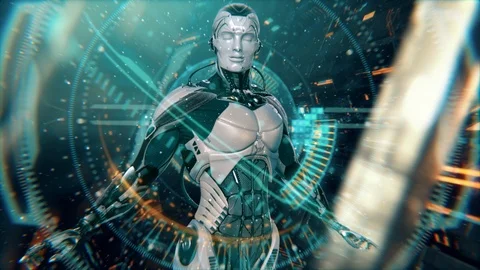 Technology in future, robot in virtual space Video stock 92540748