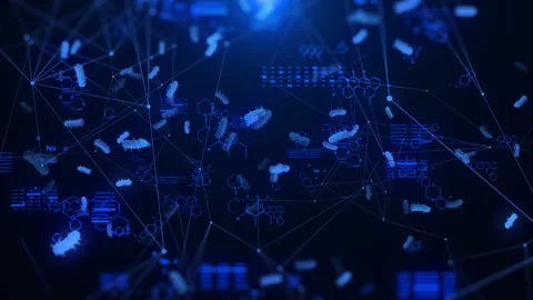 Technology Futuristic 3D Virus Bacteria Cells Chemical Structure Data Connection 動画素材 336491239