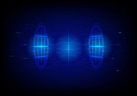 Technology futuristic blue light circle energy geometric in black background Stock Illustration