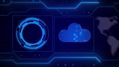 Technology futuristic cloud animation loops blue network map overlays. Futu.. Stock Footage 341129247