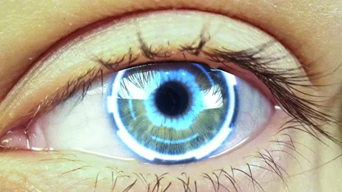 Technology Futuristic Data Stream in Cyberspace Eye Close-up. Modern Science Stock Footage 233958639
