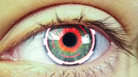 Technology Futuristic Data Stream in Cyberspace Eye Close-up. Modern Science Stock Footage 234065862