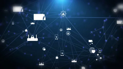 Technology futuristic digital cyber security icon with connection line Stock Footage 296108028