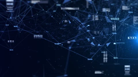 Technology Futuristic Digital With HUD Data And Plexus Connection  Background Stock Footage 306002006